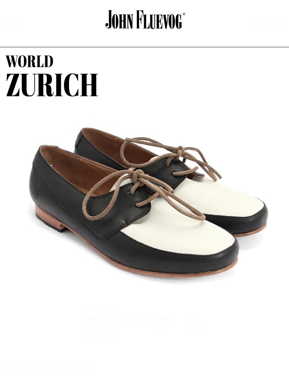 John Fluevog World Zurich Black & White Leather Deck Style Lace Up Shoes